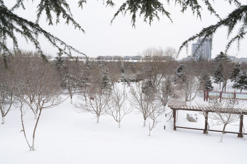 水墨園林雪景