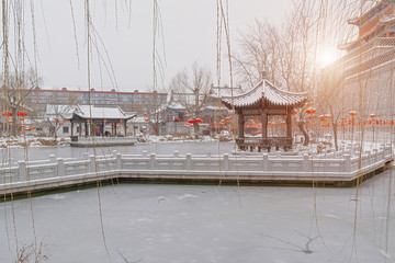 古典園林建筑雪景