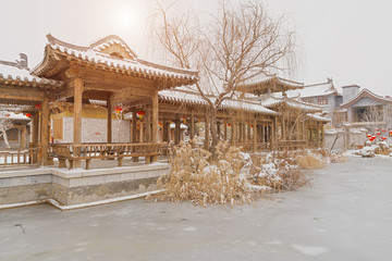 古典園林建筑雪景