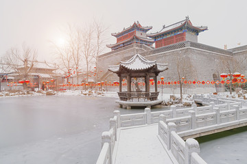 古典園林建筑雪景