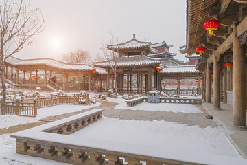 古典園林建筑雪景
