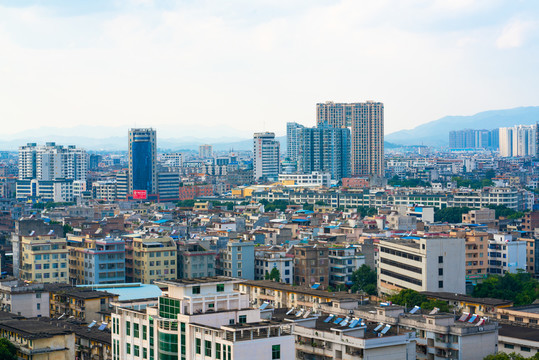 玉林市老城區(qū)密集的建筑鳥瞰圖