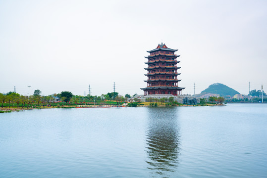 玉林園博園五彩飛閣仿古建筑