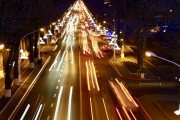 城市夜景汽車燈光軌跡