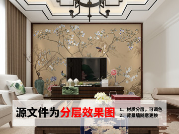 室內墻紙壁畫效果圖設計電視背景