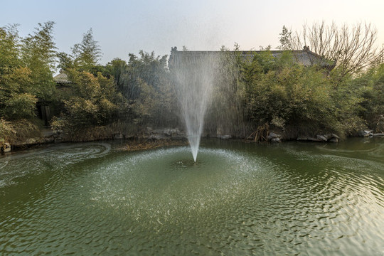 竹林池塘噴泉景觀