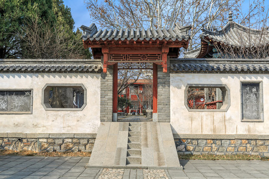 岱廟中式門樓園林墻建筑