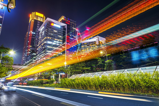 深圳城市夜景建筑街道