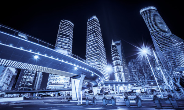 上海陸家嘴城市夜景建筑街道