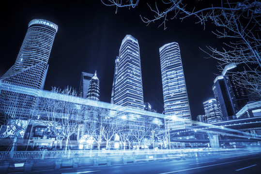 上海陸家嘴城市夜景建筑街道