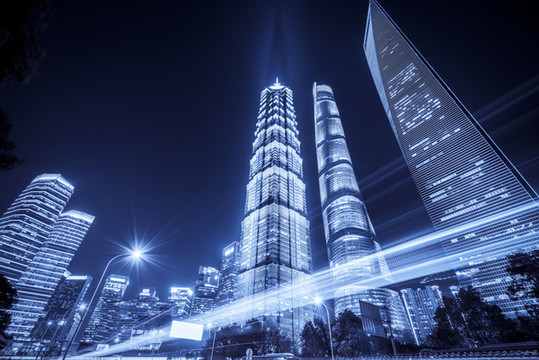 上海陸家嘴城市夜景建筑街道