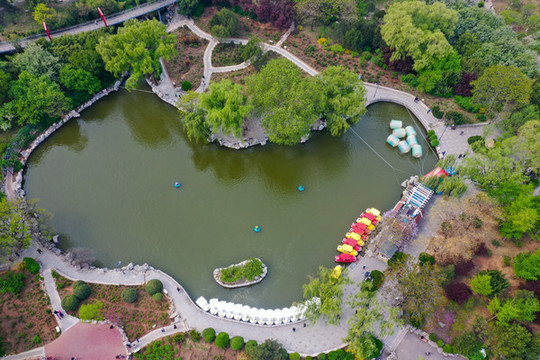 航拍濟(jì)南泉城公園春色滿(mǎn)園32