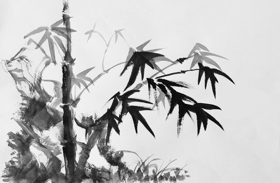 石頭竹子中國畫