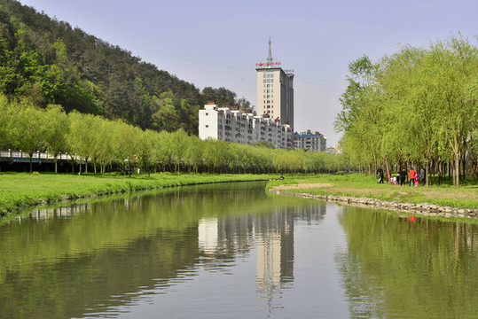 綠樹成蔭的張灣區(qū)夏家店河道