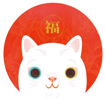 可愛(ài)的卡通手繪貓咪在紅色的背景