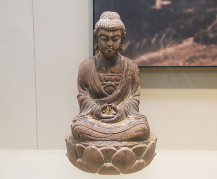 貼金彩繪石阿彌陀佛坐像