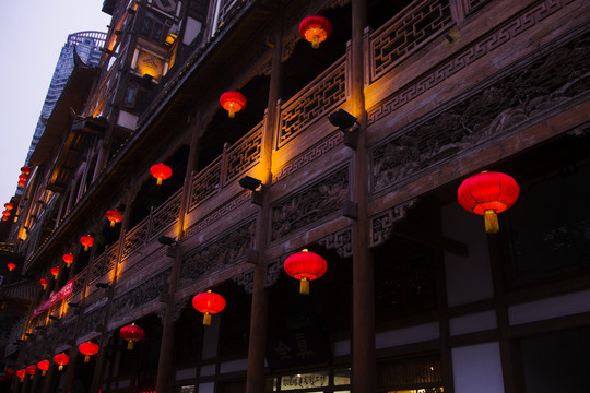 古樓建筑燈籠