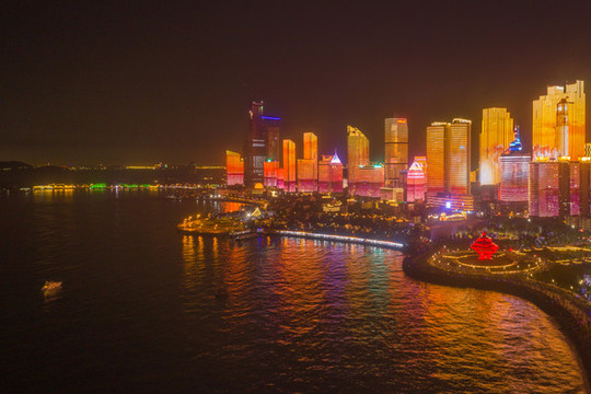 航拍青島夜景燈光秀