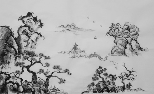 禪意墨韻山水水墨畫