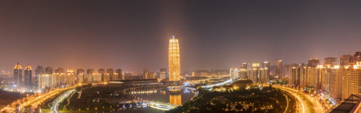 鄭東新區(qū)如意湖CBD夜景全景圖