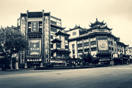 黑白街景豫園