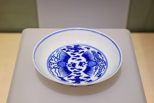 清代青花龍鳳盤