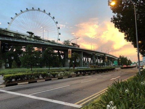 新加坡傍晚摩天輪街景