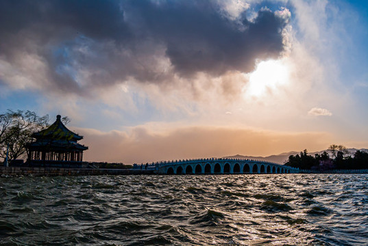 十七孔橋夕照