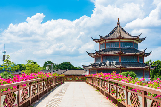 中式仿古建筑南寧如意坊八角樓