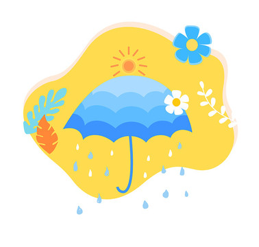 藍色的雨傘在雨中和陽光中