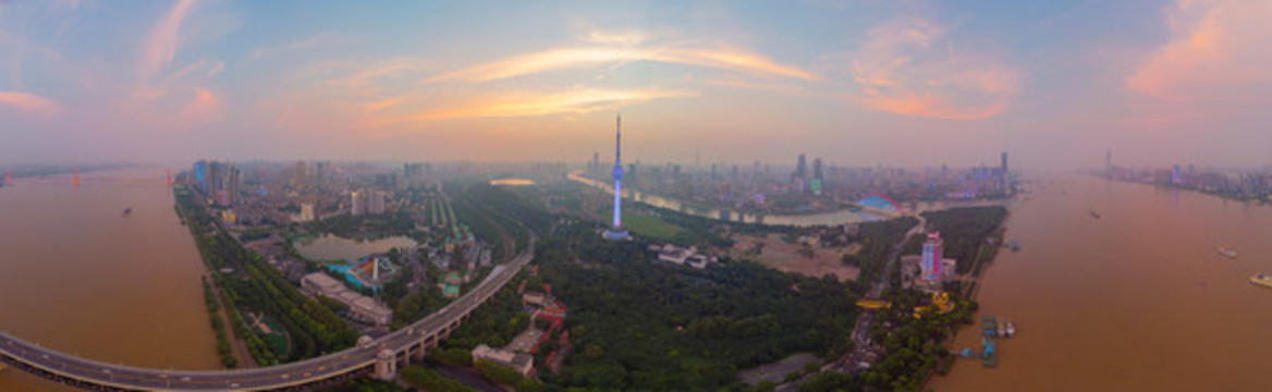 武漢夏日城市航拍傍晚和夜景風(fēng)光