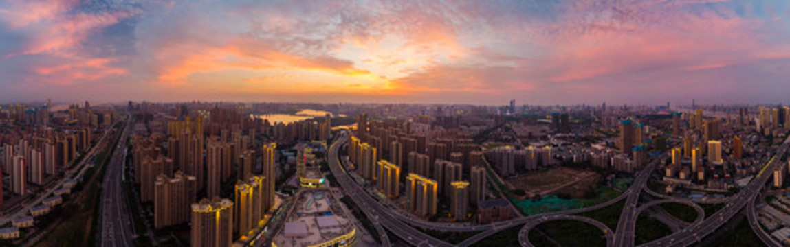 武漢夏日城市航拍傍晚和夜景風光