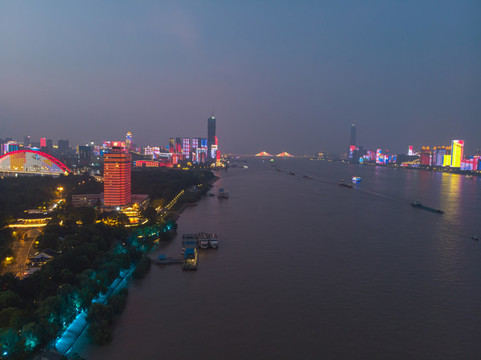 武漢夏日城市航拍傍晚和夜景風(fēng)光