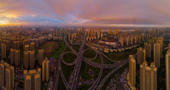 武漢夏日城市航拍傍晚和夜景風(fēng)光