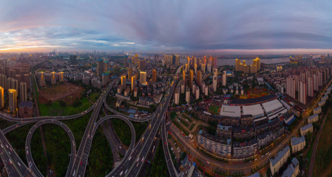 武漢夏日城市航拍傍晚和夜景風(fēng)光