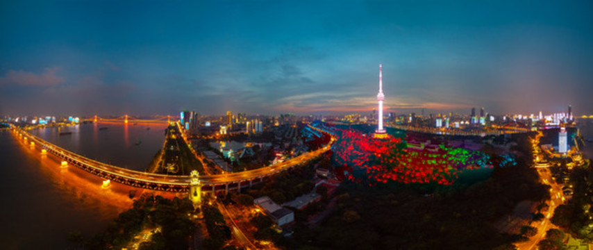 武漢夏日城市航拍傍晚和夜景風(fēng)光
