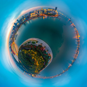 武漢夏日城市航拍傍晚和夜景風光
