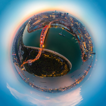 武漢夏日城市航拍傍晚和夜景風光