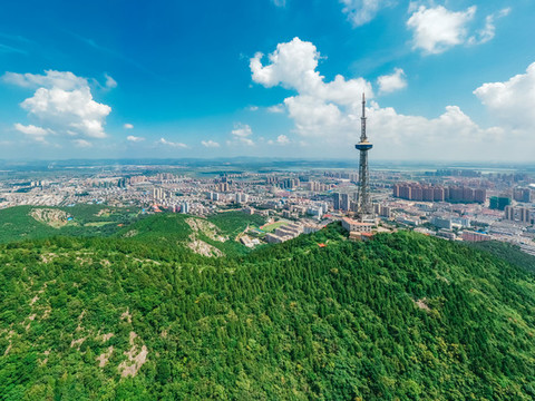 航拍淮北市城市風光電視塔