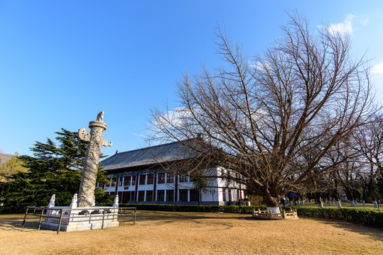 北京大學大雅堂華表草坪藍天白云