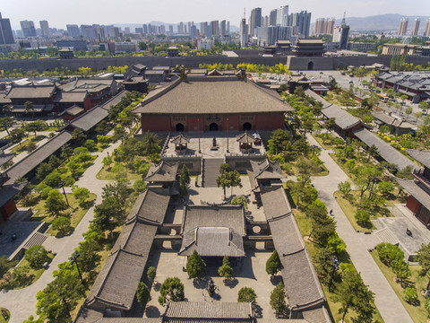 航拍大同古城華嚴寺