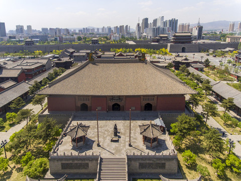 航拍大同古城華嚴寺
