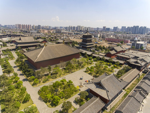 航拍大同古城華嚴寺