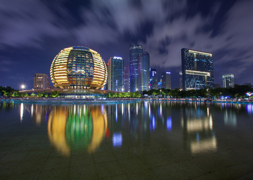 浙江省杭州市錢江新城夜景風(fēng)光