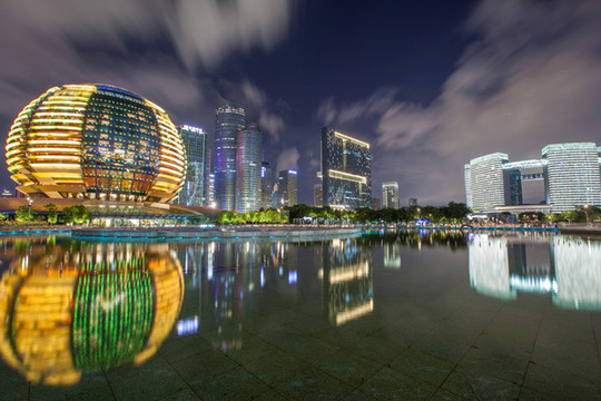浙江省杭州市錢江新城夜景風(fēng)光