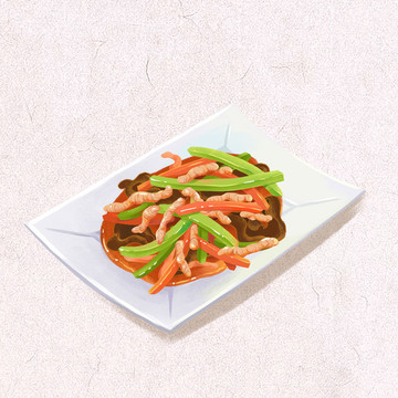 中华美食鱼香肉丝插画