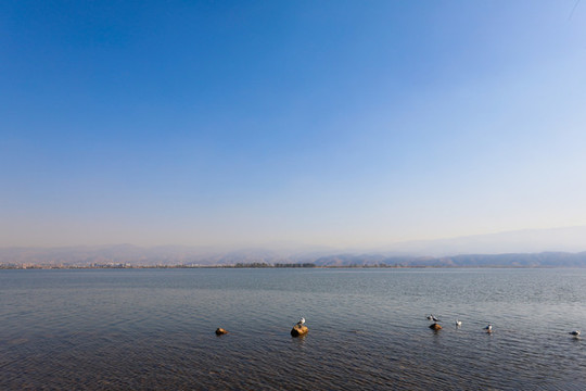波光粼粼的瀘沽湖湖面