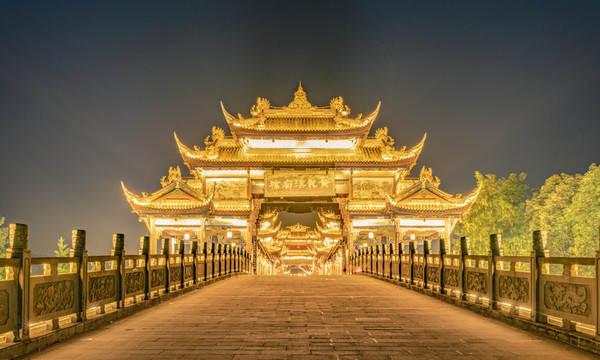 成都黃龍溪廊橋夜景