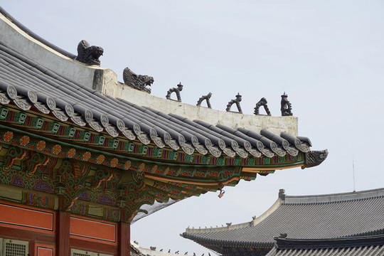 韓國景福宮瓦頂構(gòu)件脊獸特寫