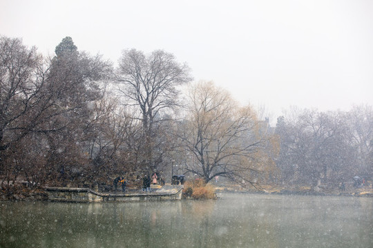 北大校園風(fēng)光未名湖石舫雪景